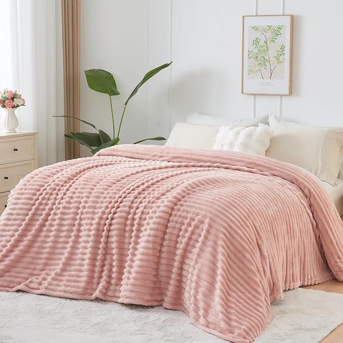 NEWCOSPLAY Super Soft King Blanket Pink Premium Silky Flannel Fleece 3D Ribbed - Image 6