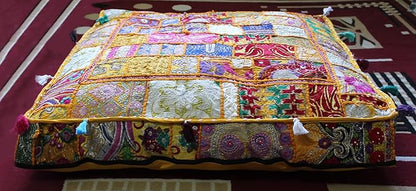 CRAFT KALA Indian Square Patchwork Traditional Pouf Cover Indian Living Room - Image 8