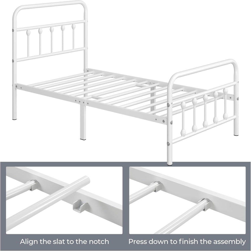 Yaheetech 2 Pcs Twin Bed Frame with Headboard, Victorian Vintage White Iron