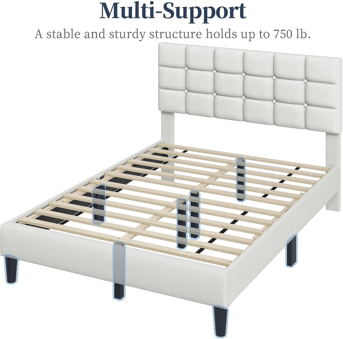 yaheetech full size upholstered tufted bed frame with, front angle view