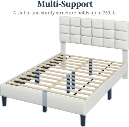 yaheetech full size upholstered tufted bed frame with, front angle view
