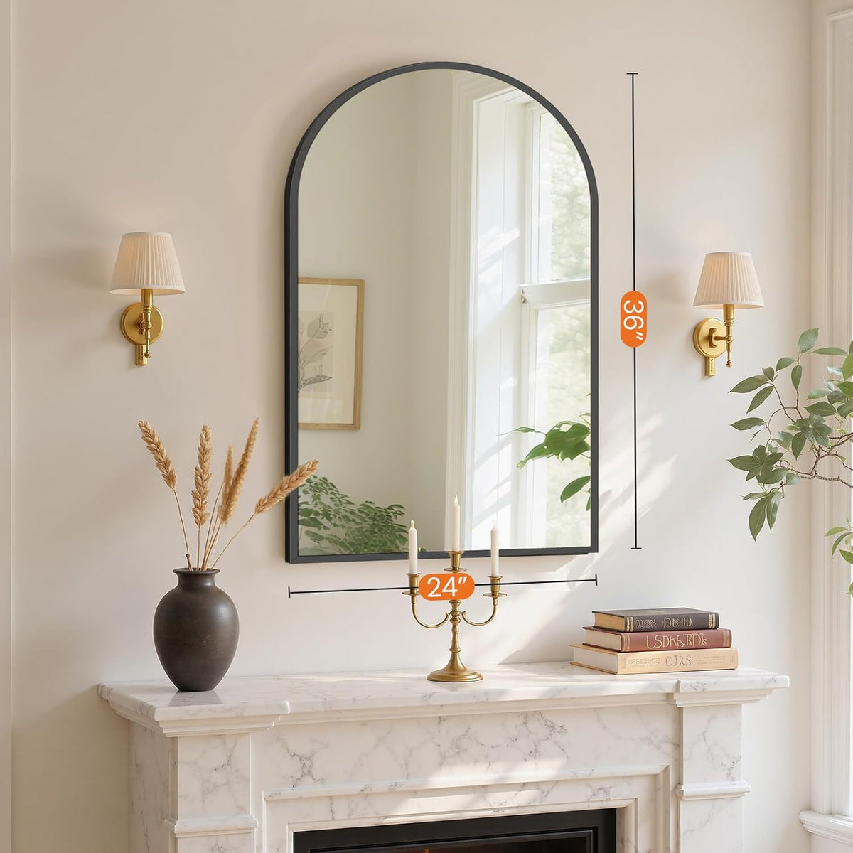 sweetcrispy 24"x36" arched black bathroom mirrors for wall, side view