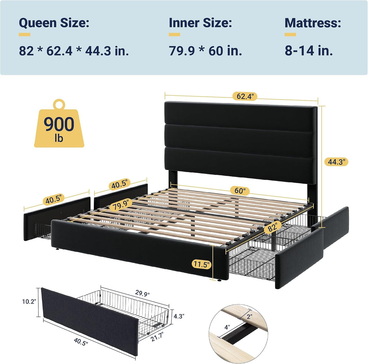 allewie modern queen size platform bed frame with shown in use
