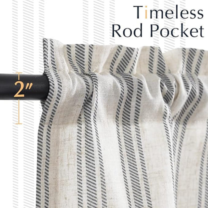 jinchan Striped Kitchen Curtain Linen Farmhouse Cafe Curtain 24 Inch Tiers - Image 7