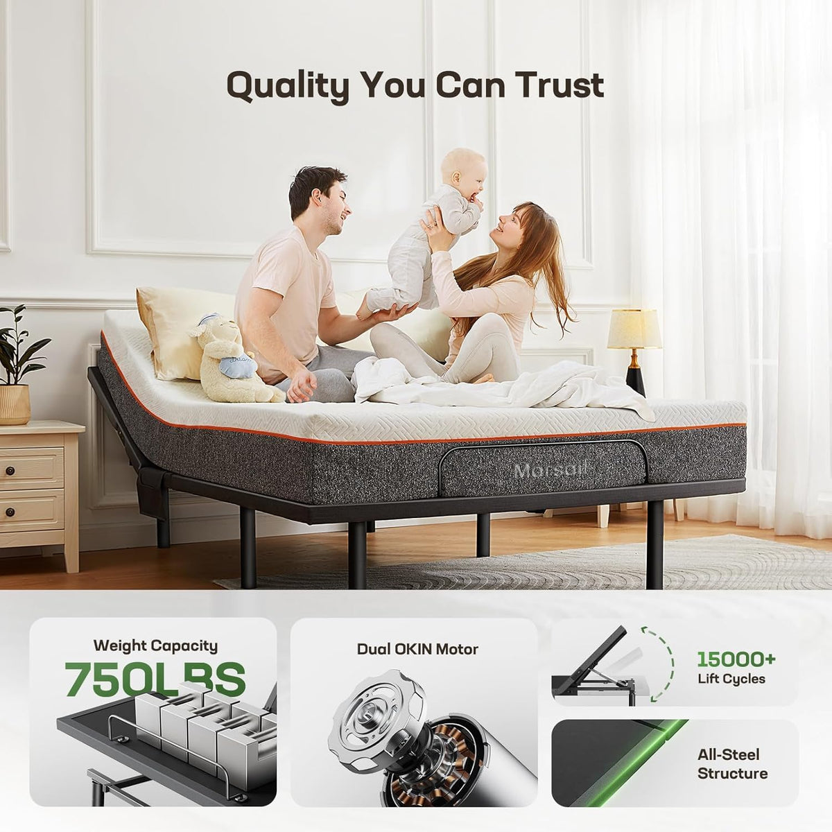 marsail ms01-1 queen adjustable bed base with massage on a desk or shelf