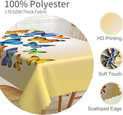 70x120inches Butterfly Rectangle Tablecloth Colorful Butterflies Printed Yellow - Image 3