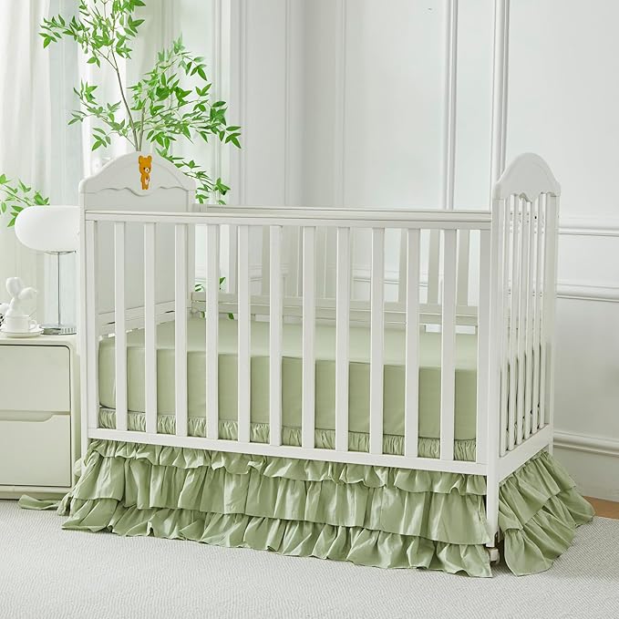 Brandream Crib Skirt Triple Layer Cotton Nursery Bed Skirt - Image 3