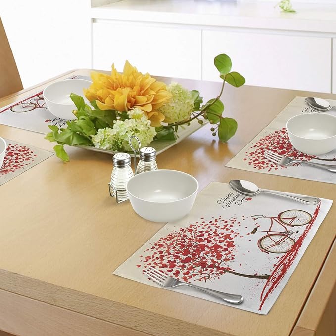 Ambesonne Valentines Day Place Mats Set of 4, Romantic Tree - Image 4