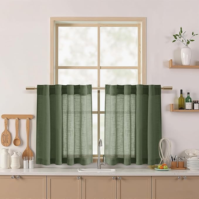 Olive Green Linen Curtains 24 Inch Length by Nanspring