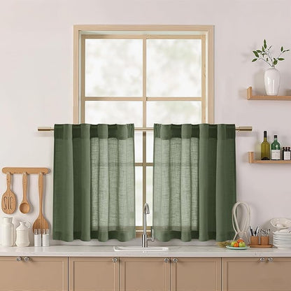 Olive Green Linen Curtains 24 Inch Length by Nanspring