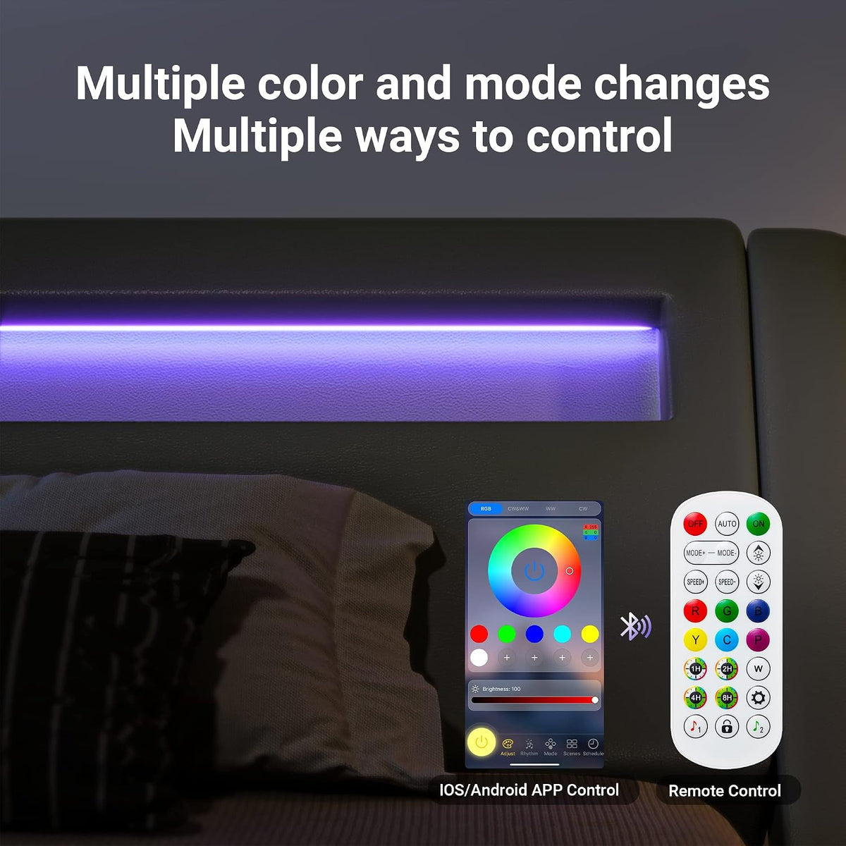 allewie king size led platform bed frame with showing dimensions