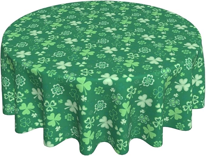 St.Patrick's Day Tablecloth Round 70×70 Inch, Spring Green Luck Shamrock by QANOK