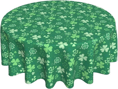 St.Patrick's Day Tablecloth Round 70×70 Inch, Spring Green Luck Shamrock by QANOK