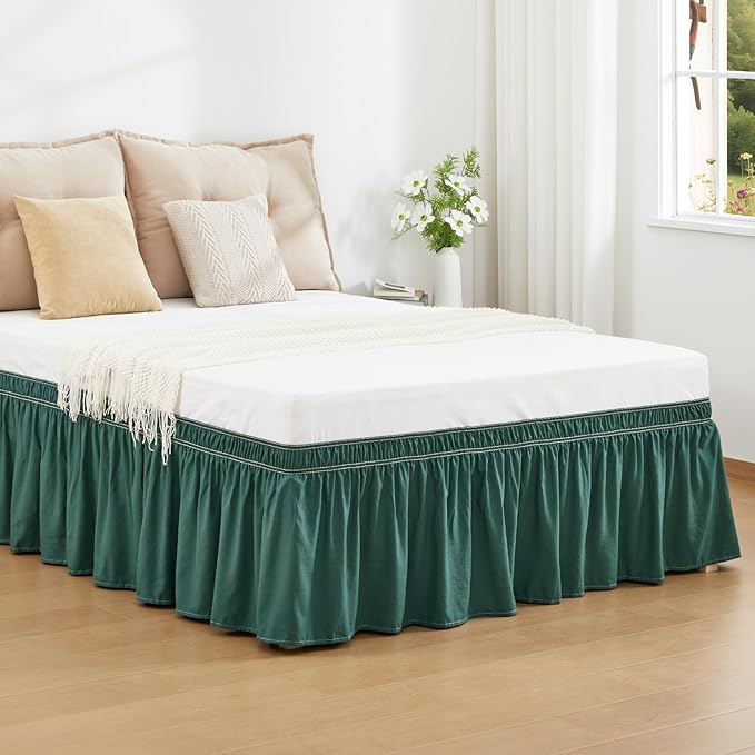 RIMELA Emerald Green Bed Skirt King Size 18 Inch Drop, Wrap Around Elastic - Image 2