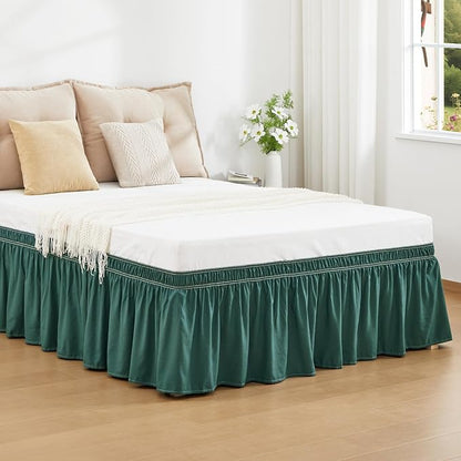RIMELA Emerald Green Bed Skirt King Size 18 Inch Drop, Wrap Around Elastic - Image 2