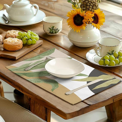 Tropical Palm Leaf Linen Placemats Set of 4 Summer Green Banana Leaves Themed - Image 6