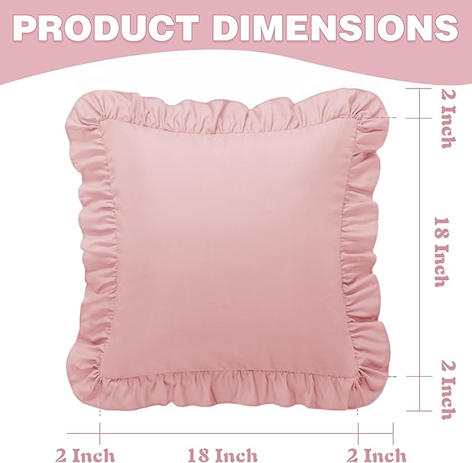 KKJIAF Ruffle Pillow Cases 18x18 Inches, Light Pink Square Ruffled Pillow - Image 3