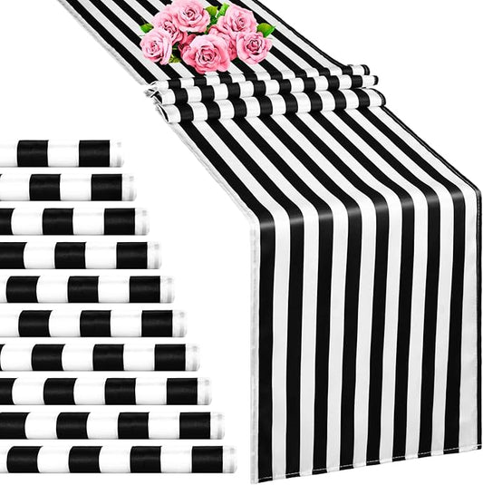 10 Pack Striped Table Runner Polyester Table Decor Classic Black and White by REWOMC