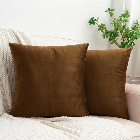 HWY 50 Coffee Velvet Throw Pillow Covers 18x18 Inch by HWY50