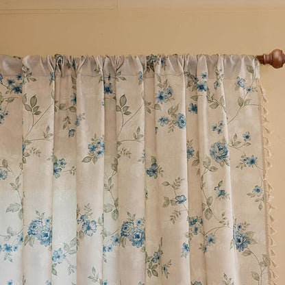 ENJOYBRIDAL Blue Floral Curtains 84 Inch Long Bedroom Cute Drapes Rod Pocket - Image 2