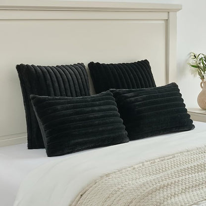 FUTEI Black Throw Pillow Covers Set of 2, 26x26 Inch Striped Texture Euro - Image 5