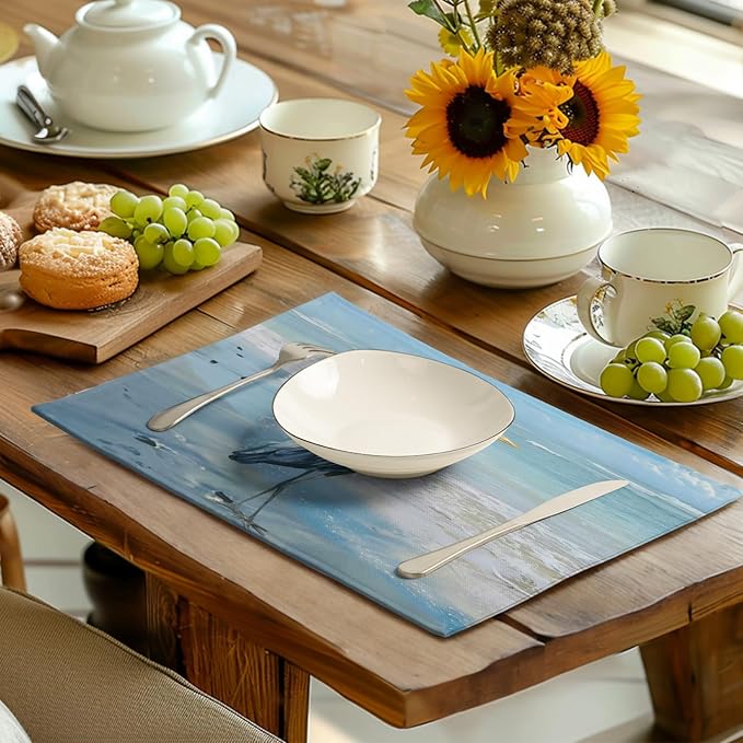Blue Heron Placemats Set of 4 Summer Coastal Beach Pelican Placement Mats - Image 6