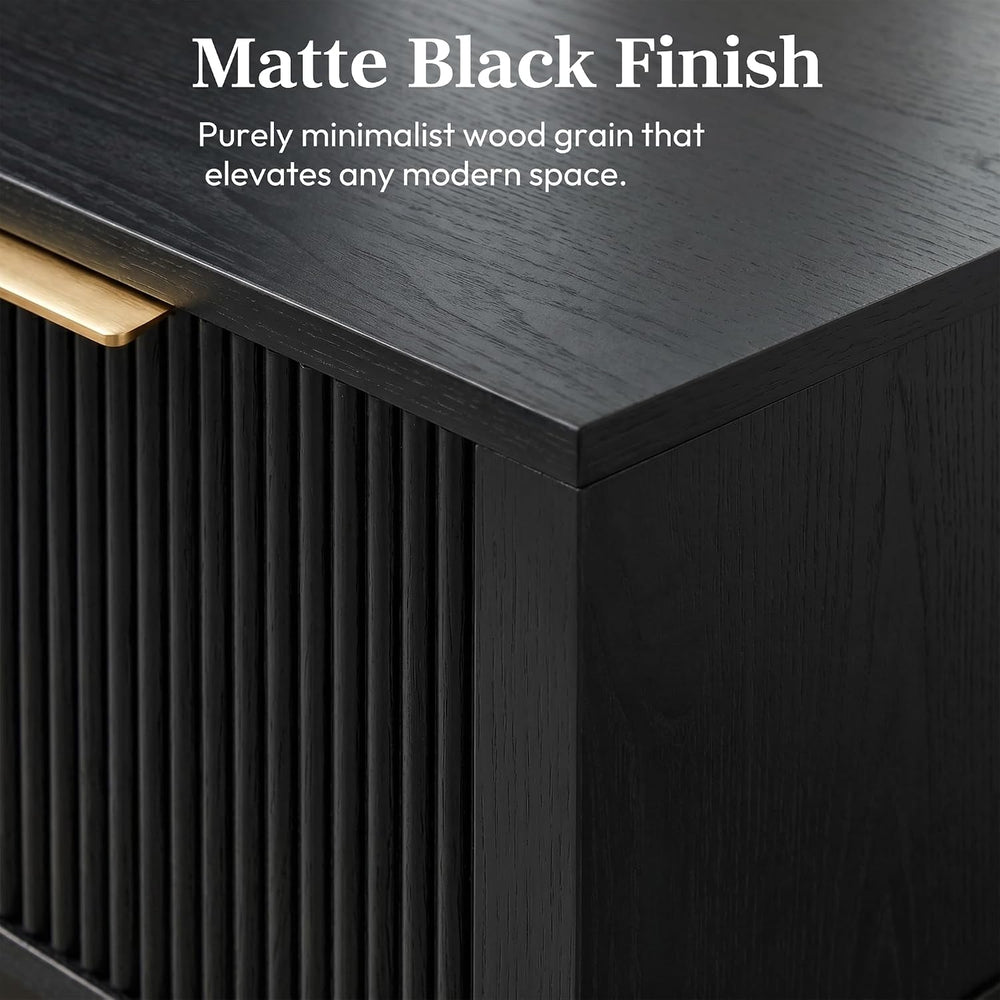 Black 15.4" Wide Small Nightstand with Drawer,Open Shelf,Fluted