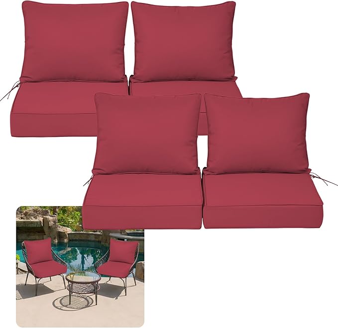 Deep Seat Outdoor Cushions Set of 4, UV&Fade Resistant Deep Seat Patio Cushions by Vulacko