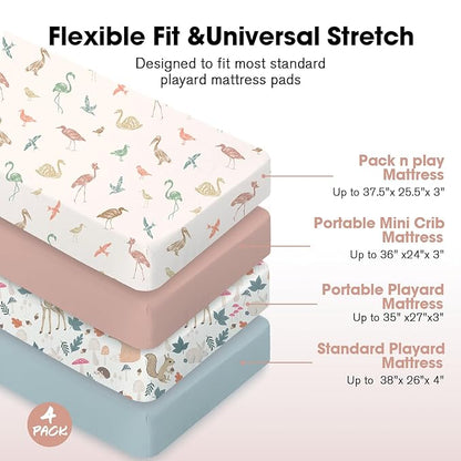 Bimocosy Pack and Play Sheets Fitted 4 Pack, 38 x 26 Inch Pack n Play Mini Crib - Image 2