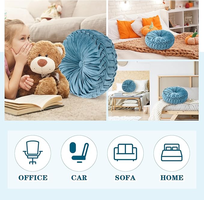 1 Pcs Round Throw Pillows Decorative Velvet Pleated Throw Pillows 15'' Diameter - Image 7