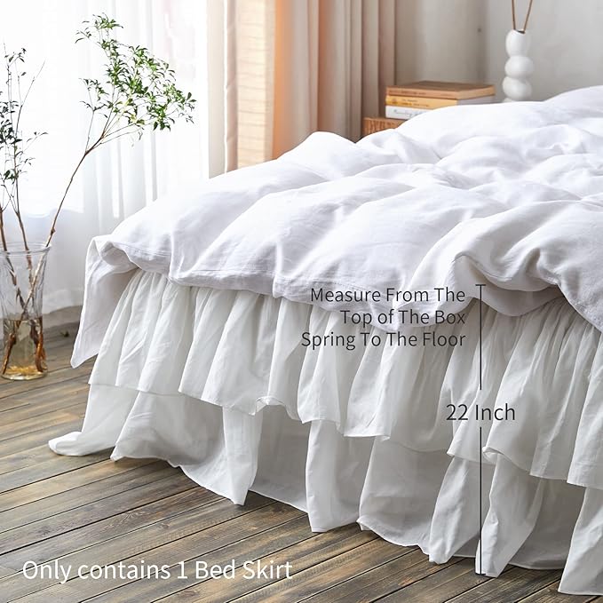 BISELINA White Ruffled Bed Skirt 22-Inch Tailored Drop Cotton Voile Dust Ruffle - Image 3