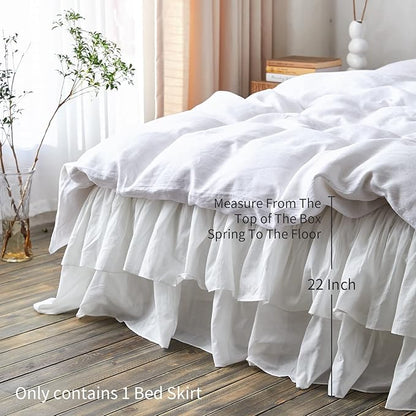 BISELINA White Ruffled Bed Skirt 22-Inch Tailored Drop Cotton Voile Dust Ruffle - Image 3
