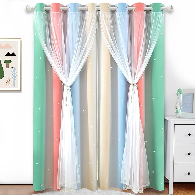 Kinryb Rainbow Star Cut-Out Kids Bedroom Curtains - Image 2