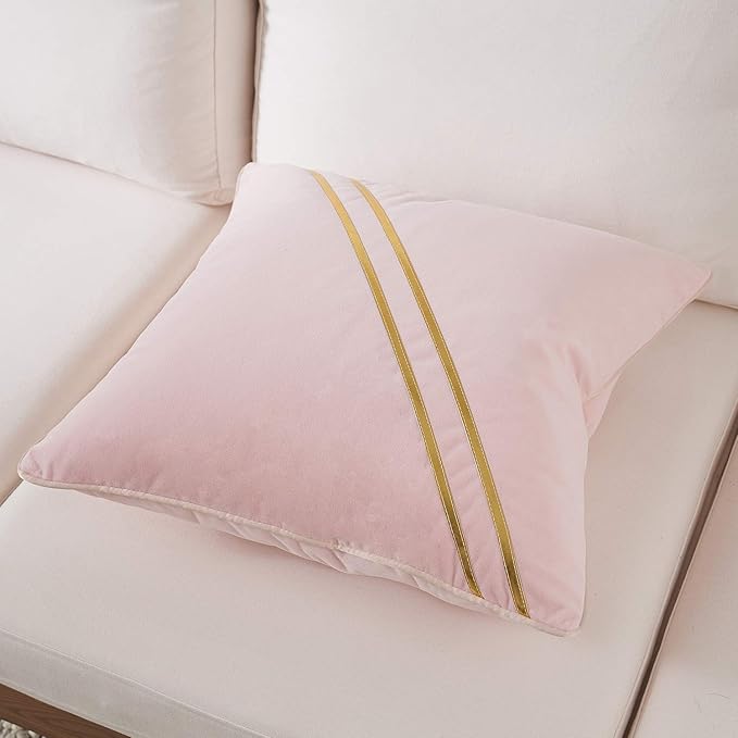 Avigers 18 x 18 Inch Pink Gold Leather Striped Lines Velvet Cushion Case Luxury - Image 3