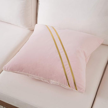 Avigers 18 x 18 Inch Pink Gold Leather Striped Lines Velvet Cushion Case Luxury - Image 3