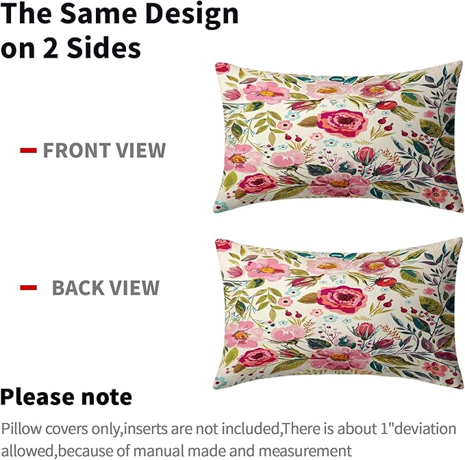 Spring Summer Flower Throw Pillow Covers 20x12 Inch Watercolor Peony Pillowcase - Image 5