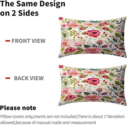 Spring Summer Flower Throw Pillow Covers 20x12 Inch Watercolor Peony Pillowcase - Image 5