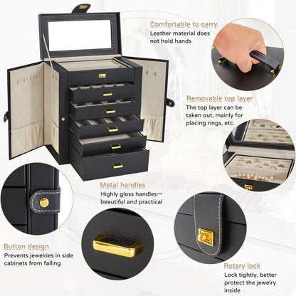 akozlin 6-tier jewelry box organizer 5 drawers storage, close-up detail