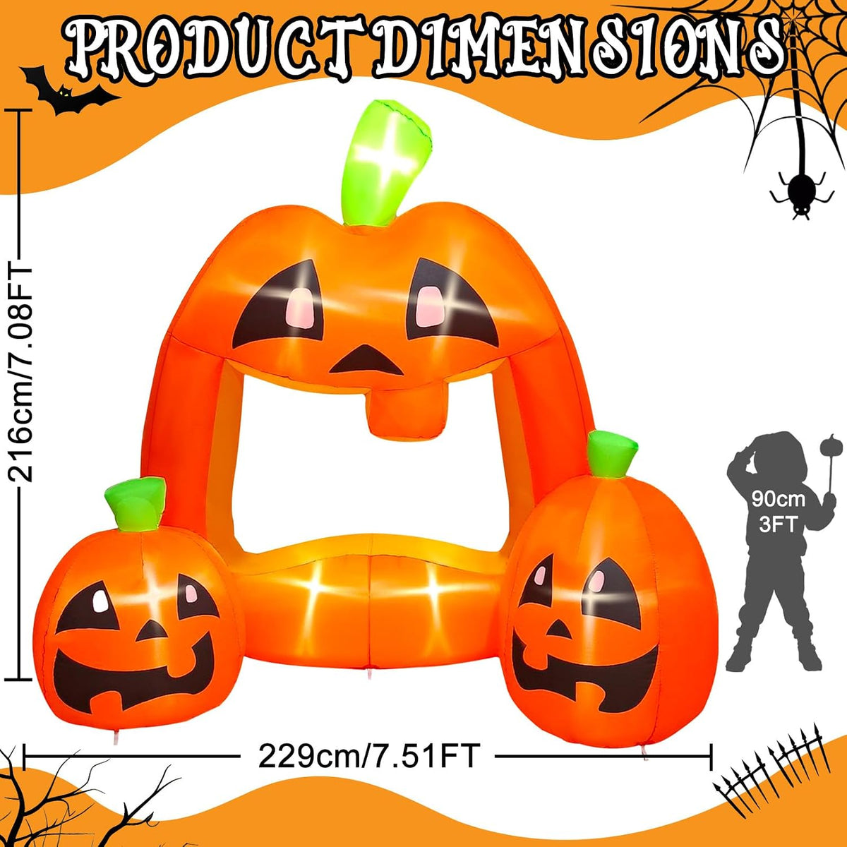 Kalolary 7ft Halloween Inflatables Pumpkin Photo Booth, Blow Up Quirky Pumpkin Photo Frame Inflatables Build-in LEDs Holiday Blow Up Inflate Decorations for Outdoor, Indoor, Lawn, Yard Display Decor
