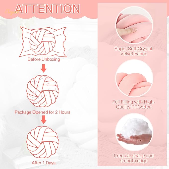 Fumete 2 Pcs 14 Inches Knot Pillow Round Throw Soft Plush Knot Ball Pillow - Image 2