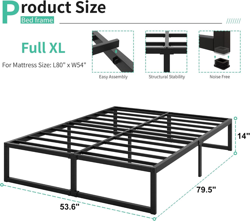 Lutown-Teen 14 Inch Full XL Size Bed Frame No Box Spring Needed, Heavy Duty X...