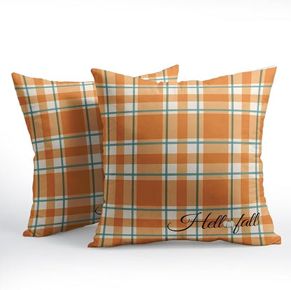 Orange Stripe Fall Throw Pillow Cover 20x20 Inch Set of 2 Hello Fall Stripes - Image 2