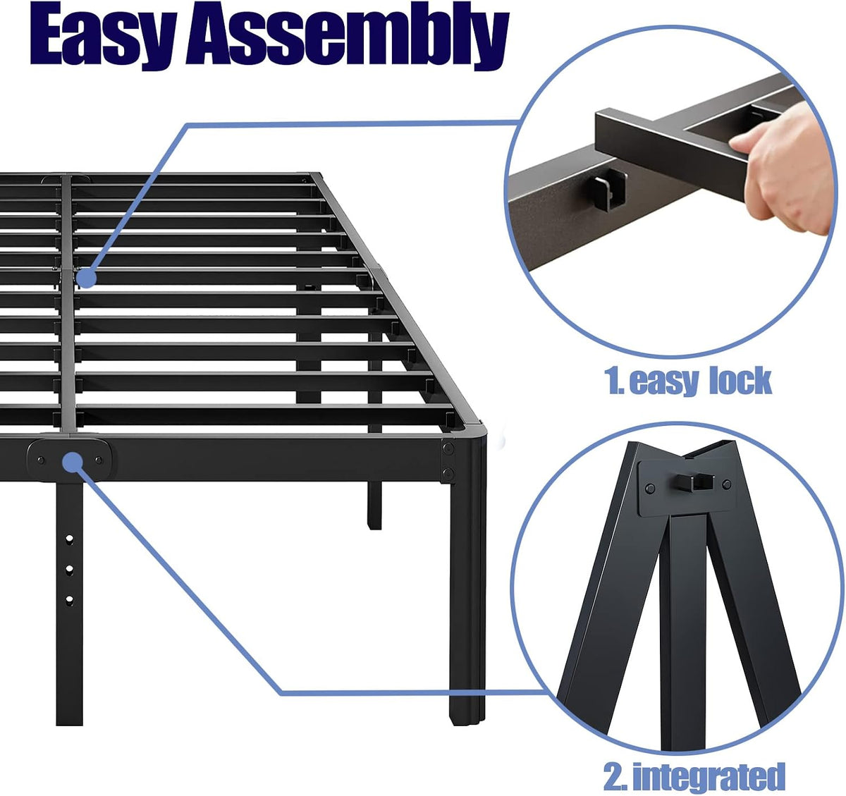 hunlostten 18in high king bed frame no box, side view