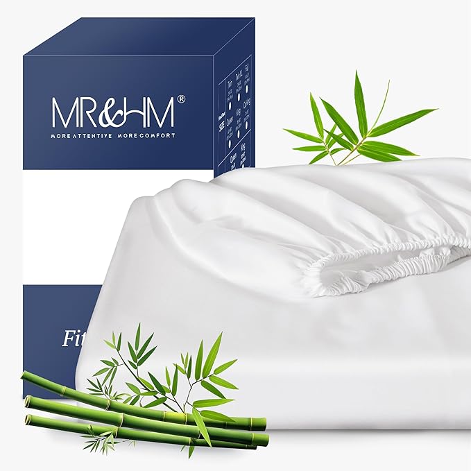 MR&HM Queen Fitted Sheet Only, Ultra-Soft Rayon Derived from Bamboo & Polyester by MRHM