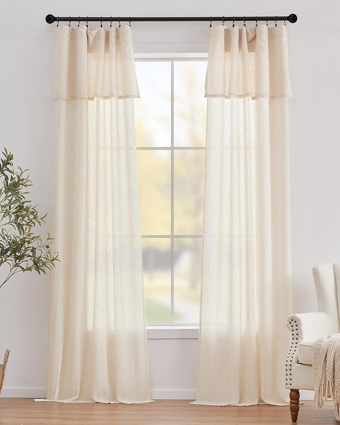 jinchan Linen Blend Light Filtering Curtains 38W x 96L Inch Beige by JINCHAN