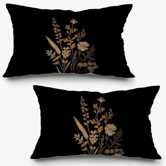 Vintage Golden Yellow Floral Pillow Covers 12x20 Set of 2, Floral Room Decor by Exqcom