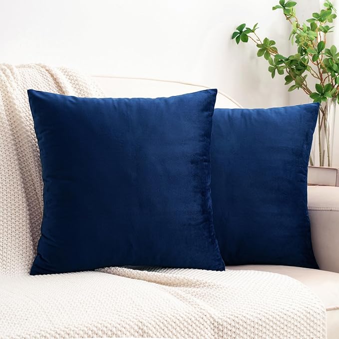 HWY 50 Navy Blue Velvet Throw Pillow Covers 16x16 Inch by HWY50
