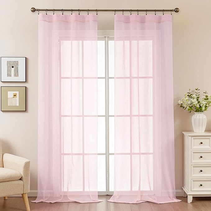 Pink Sheer Curtains 108 Inches Extra Long, Privacy Semi Sheer Curtains - Image 2