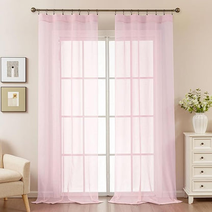 Pink Sheer Curtains 108 Inches Extra Long, Privacy Semi Sheer Curtains - Image 2
