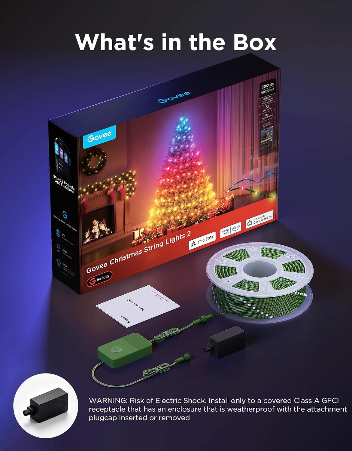 Govee Christmas Lights 2, 99FT 300LEDs Halloween String Lights, Green Wire